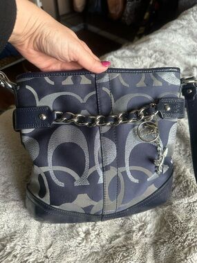 Coach Blue Denim Signature Chain Shoulder or Crossbody Bag with Emblem